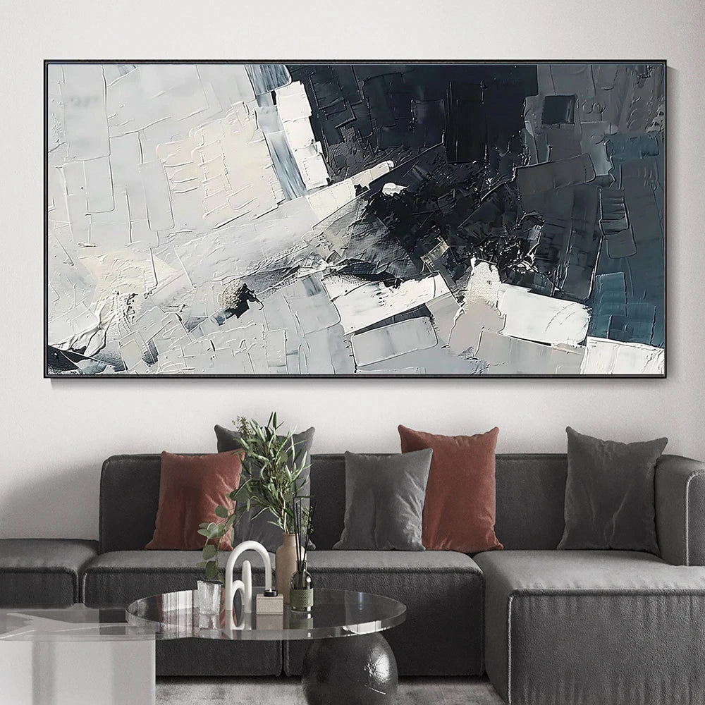 Obsidian Elegance – Hand-Painted Silver Canvas Art