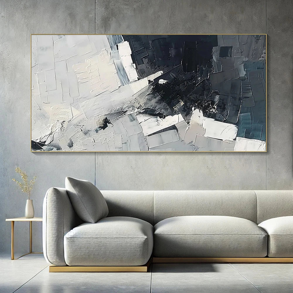 Obsidian Elegance – Hand-Painted Silver Canvas Art