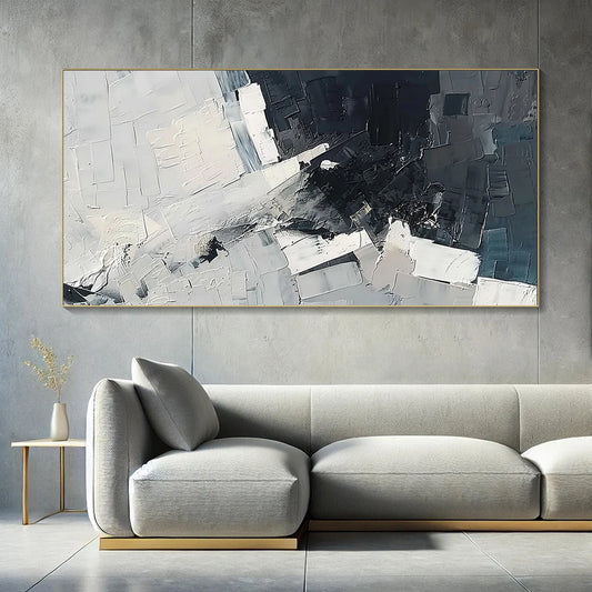 Obsidian Elegance – Hand-Painted Silver Canvas Art