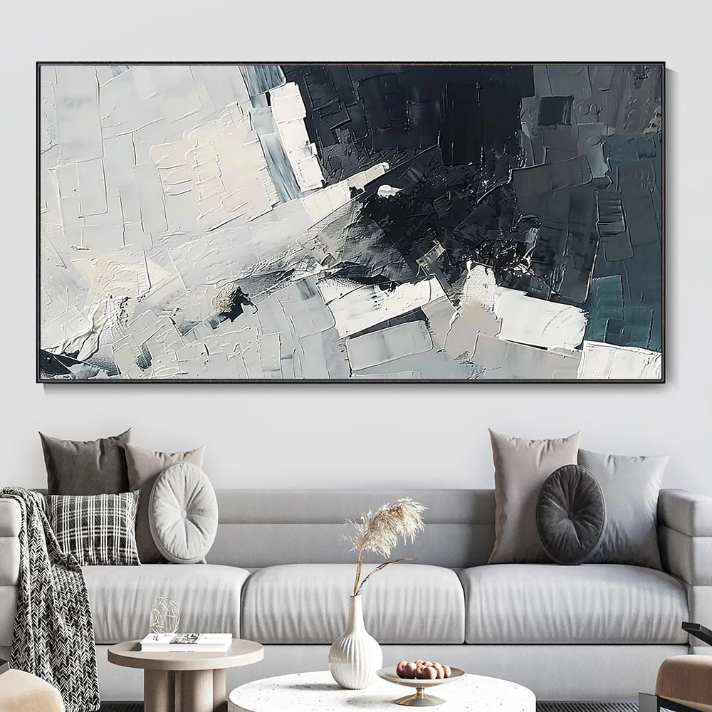 Obsidian Elegance – Hand-Painted Silver Canvas Art