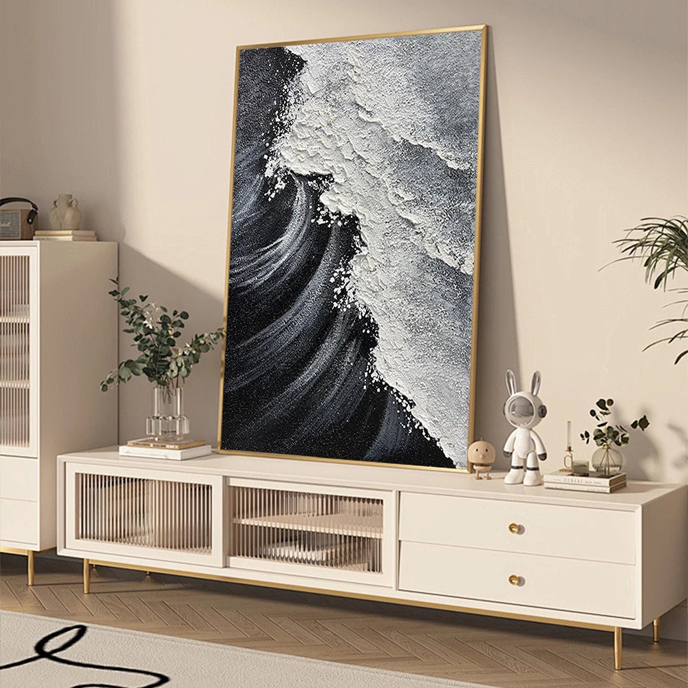 Ebon Tide – Minimalist Textured Ocean Art