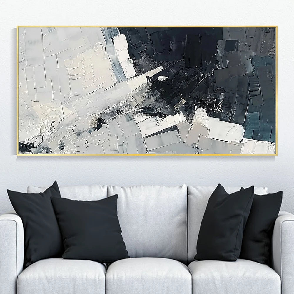 Obsidian Elegance – Hand-Painted Silver Canvas Art